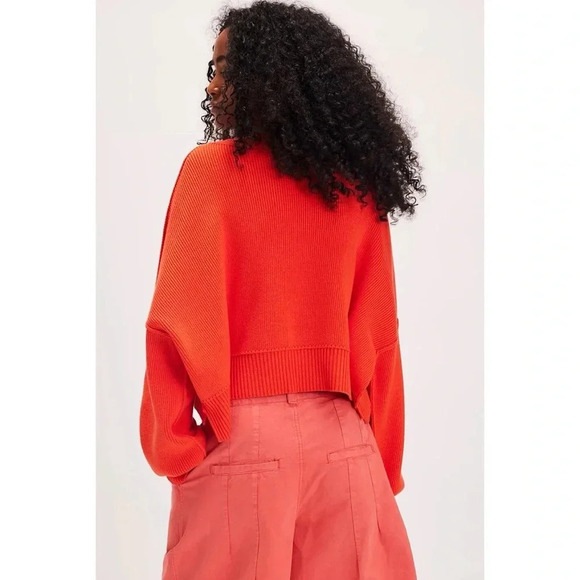 NWT Free People Easy Street Crop Sweater Orange Small Oversized Rib Knit - Picture 10 of 10
